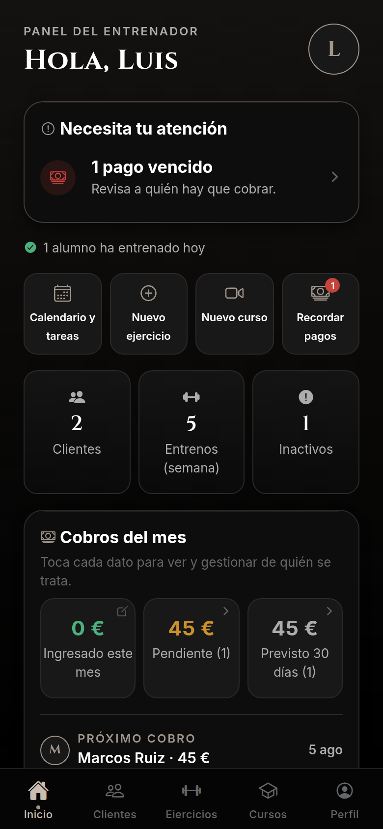 Panel del entrenador en UDECA